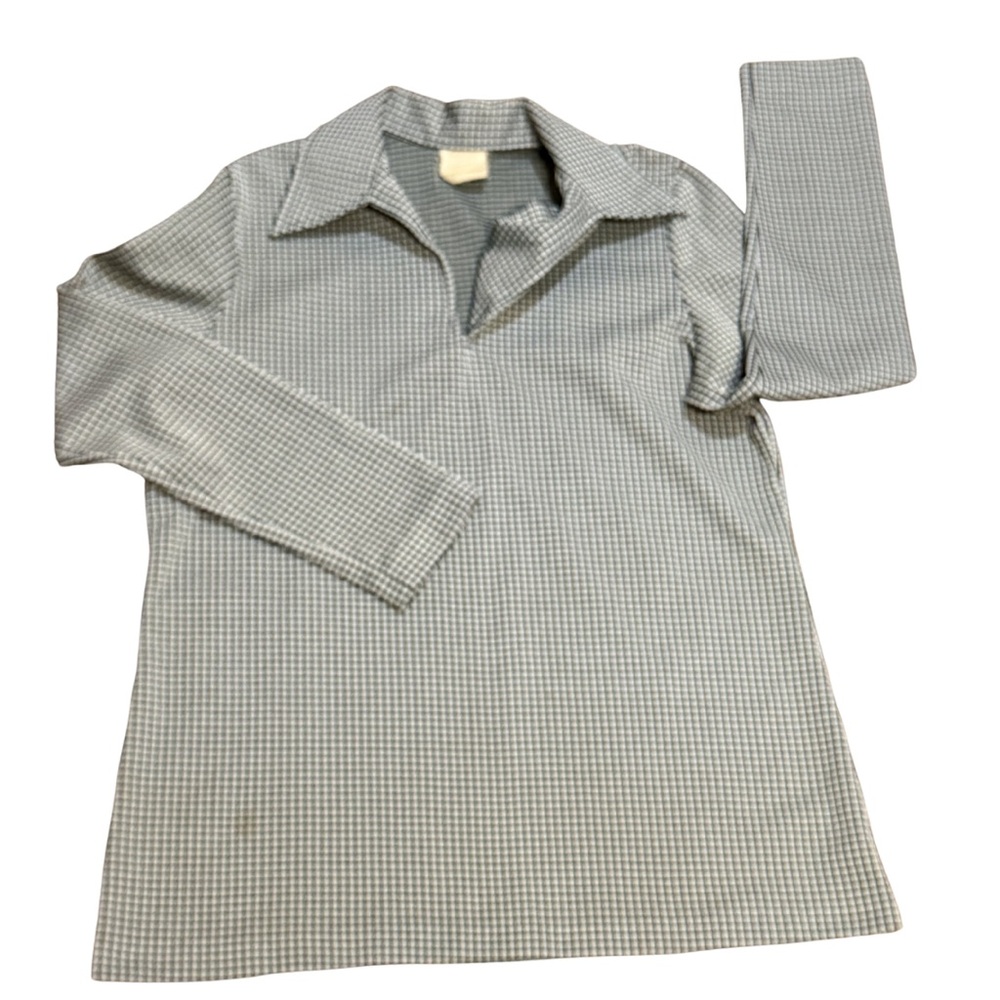 Vintage 90s Grid Check Collared Pullover Top Large Minimal Green White
